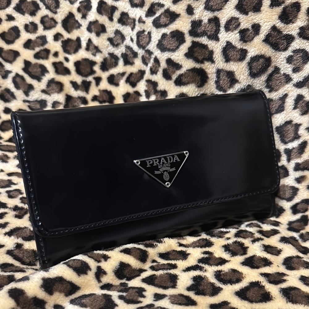 Prada Glossy Black Leather Clutch